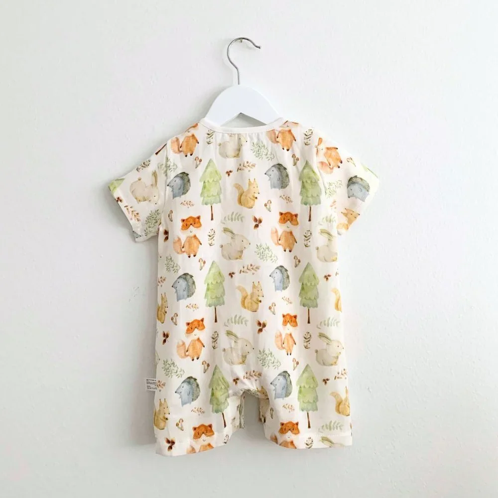NWT Cute Baby Romper Shorts Sleep & Play Pajamas One-Piece Woodland Animals 6-9M